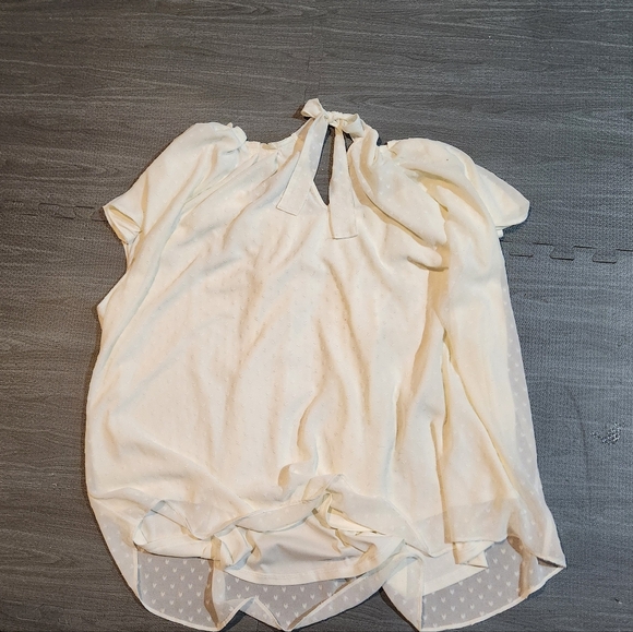 LC, Lauren Conrad- Women's(4X) Off White Pleated Short Sleeve Shirt - Picture 4 of 4